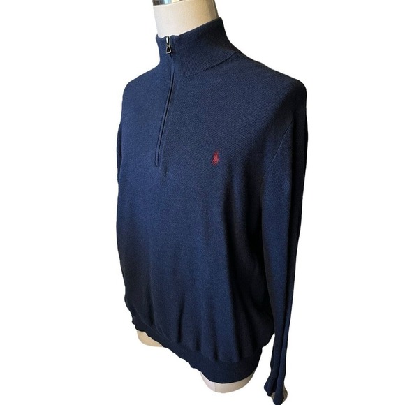 Ralph Lauren Polo Quarter Zip Pullover Sweater Men’s 2XL Blue - Picture 2 of 7